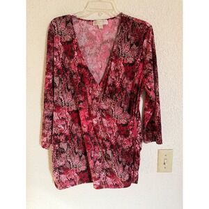 Michael Michael Kors Womens XL Pink‎ Red Snakeskin Faux Wrap Side Zip Tunic Top